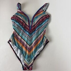 Jantzen Colorful Plunge Neck One piece Swimsuit with Multi-Color Straps size 14